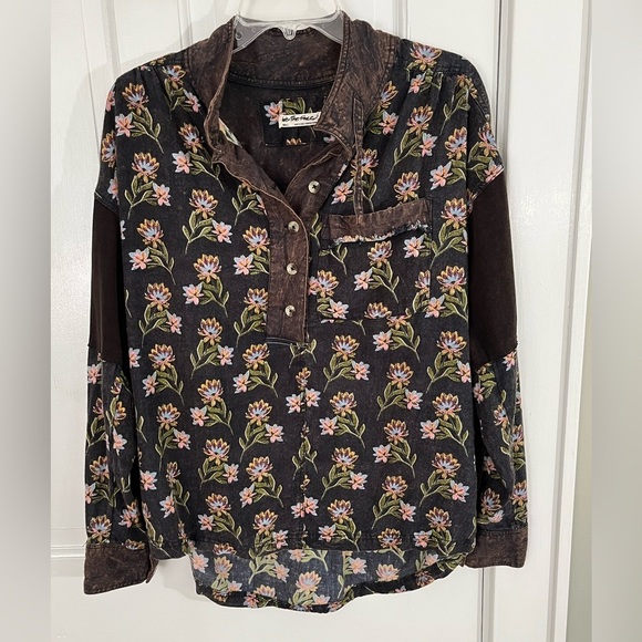 Free People Summer of Surf Pullover Button Henley Top Long Sleeve Size S Boho - Picture 5 of 16